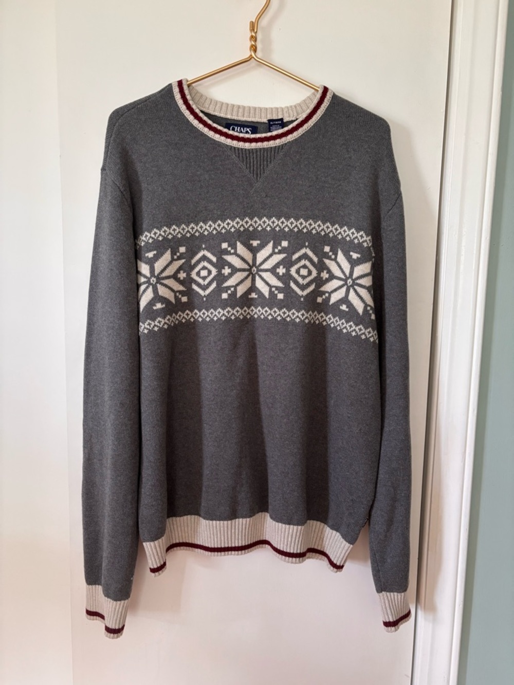 Chaps Men's Gray Fair Isle Crewneck Sweater